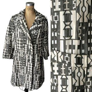 Vintage 60s Gray White Geometric Mod Overcoat
